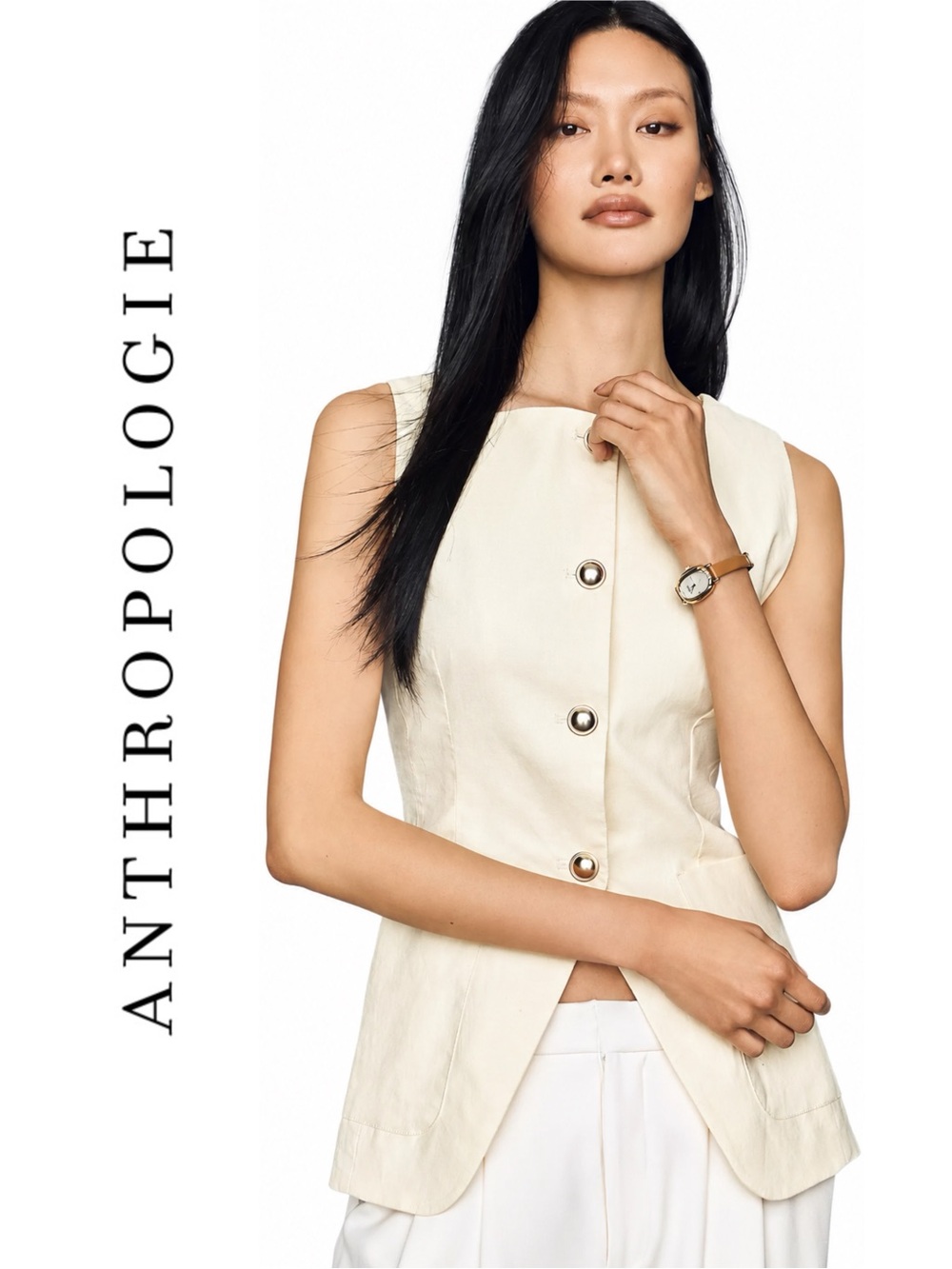 Anthropologie Maeve Linen Blend Cutaway Vest